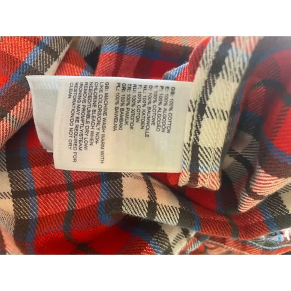 The North Face Men's Size Medium Heavy‎ Cotton Plaid Button-Up Shirt Red & Blue